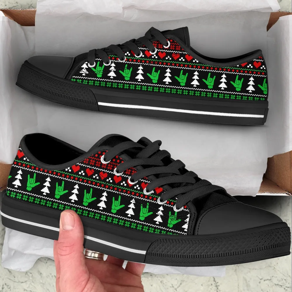 Sign Language Symbol Christmas Low Top Shoes Canvas Print Shoes , Low Top Sneaker, Low Top Canvas Shoes