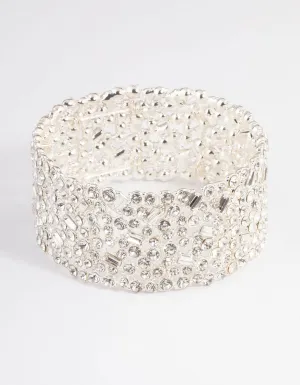 Silver Embellished Stone Stretch Bracelet