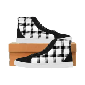 Sneakers For Men, Black And White Buffalo Plaid High Top Sports Shoes