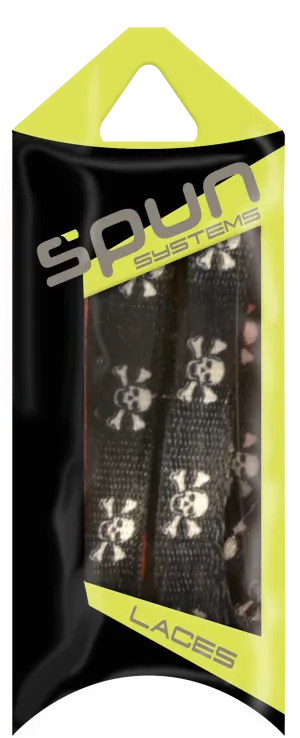 Spun™ 3/8" Printed ShoeLaces - Black with White Skull & Crossbones