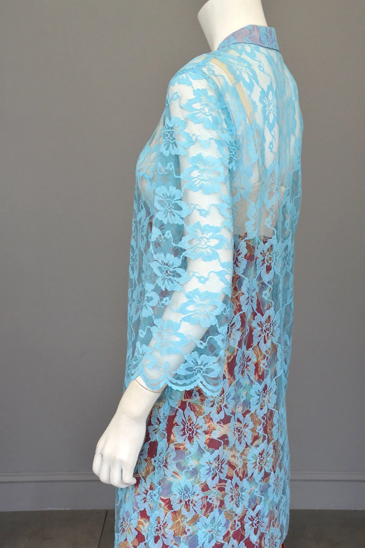 Vintage Baby Blue Lace and Mesh Duster