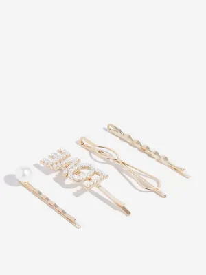 Westside Accessories Gold Faux Pearls Bobby Pin Set - Pack Of 4