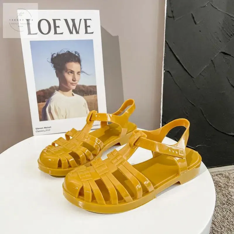 Women’s Retro Transparent Jelly Flats with Buckle