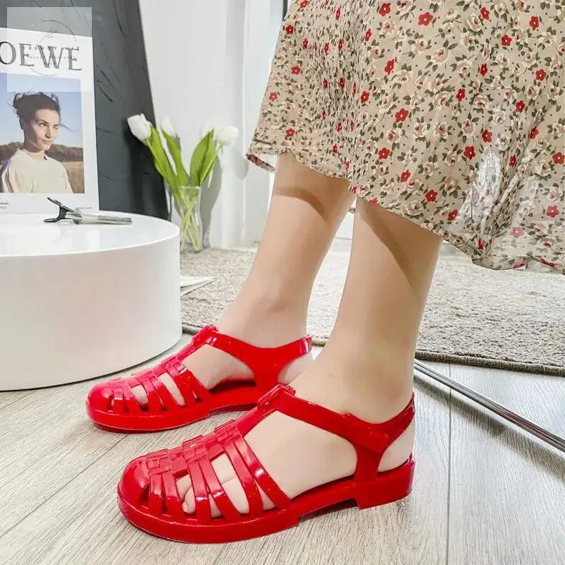 Women’s Retro Transparent Jelly Flats with Buckle